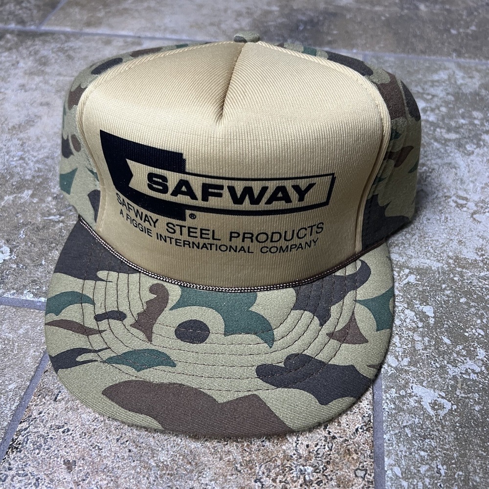 Vintage Safway Steel Products Camo Trucker‎ Hat Capital Snapback Tan Camouflage